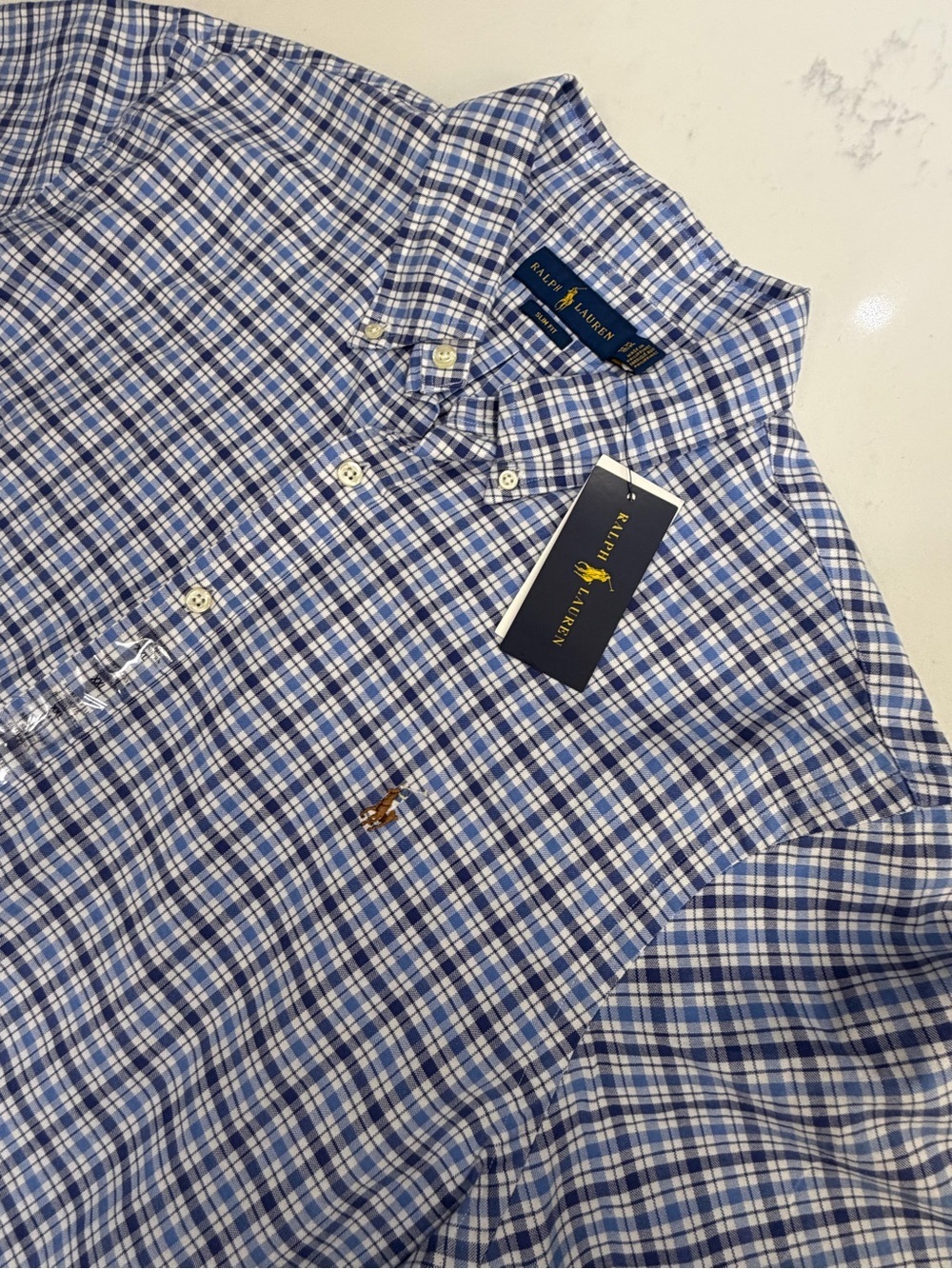 Ralph Lauren Short-Sleeve Blue Plaid Button-Down Shirt